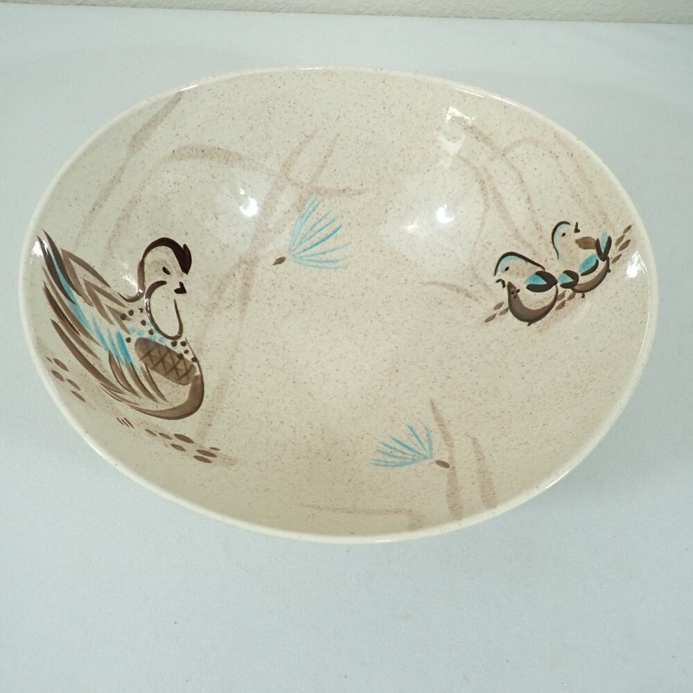 Red Wing Bob White Quail 12.5" Large Salad Serving Bowl 3127 MCM USA - Vintage